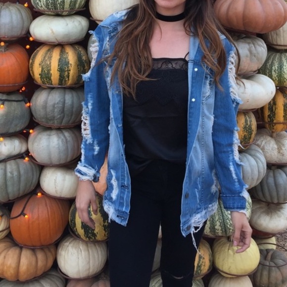 HP🎉 . GJG Denim Medium Wash Super Distressed Denim Button Up Jacket - Picture 8 of 12